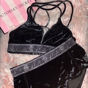 🌸🔥PINK BLACK AND SLIVER BRALETTE AND SHORTS SET